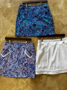 3 Lilly Pulitzer Monica Luxletic Skorts.  Like new all worn once….great deal!!!